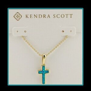 NEW Kendra Scott Cross Gold Necklace in Blue Kyocera Opal